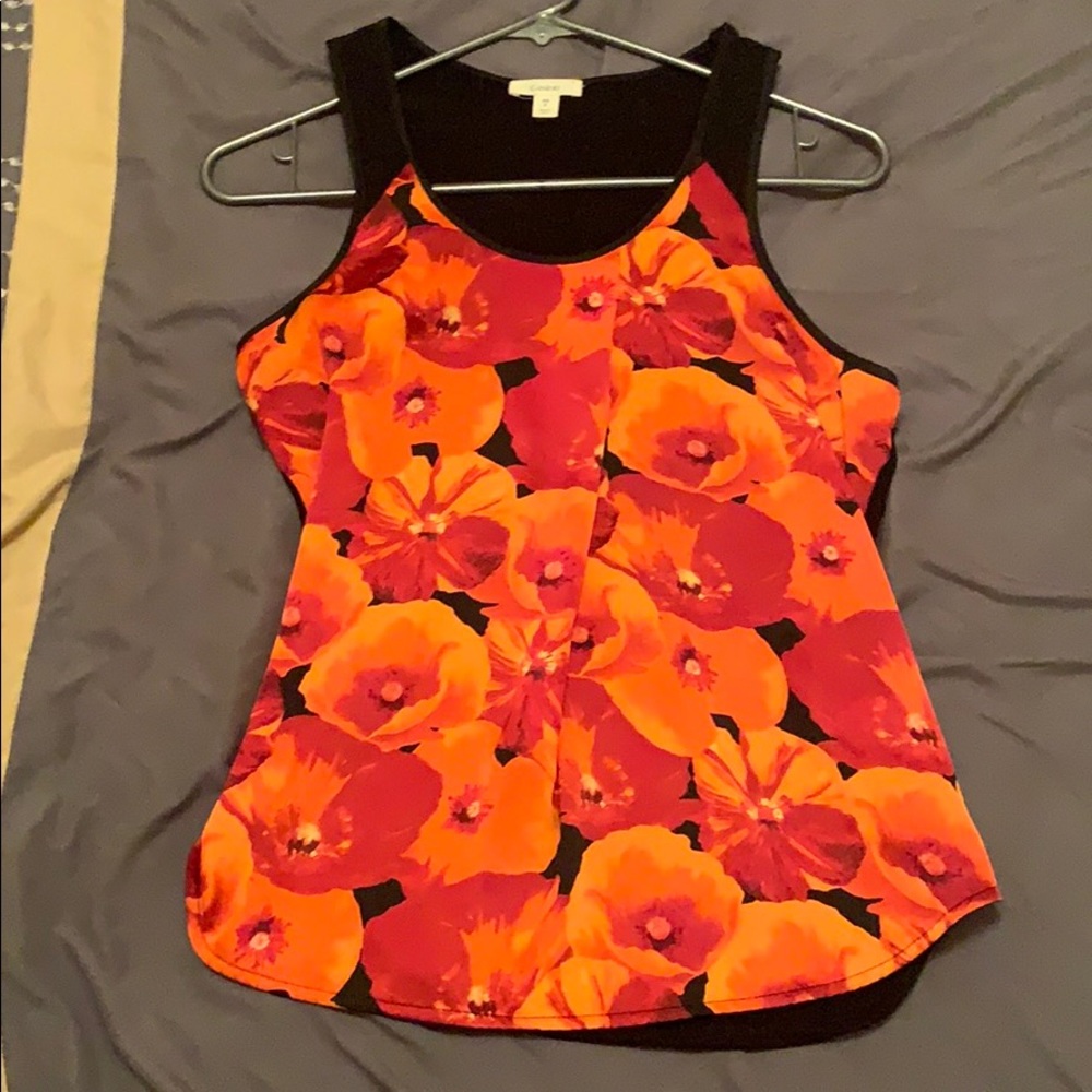 Red orange floral print tank